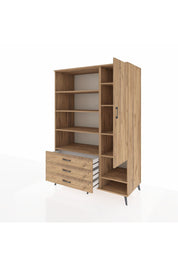 Kronos Dolap 9 Raflı 3 Çekmeceli Tek Kapaklı  132x59x195 Çam-Çam/Çam