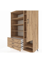 Kronos Dolap 9 Raflı 3 Çekmeceli Tek Kapaklı  132x59x195 Çam-Çam/Çam