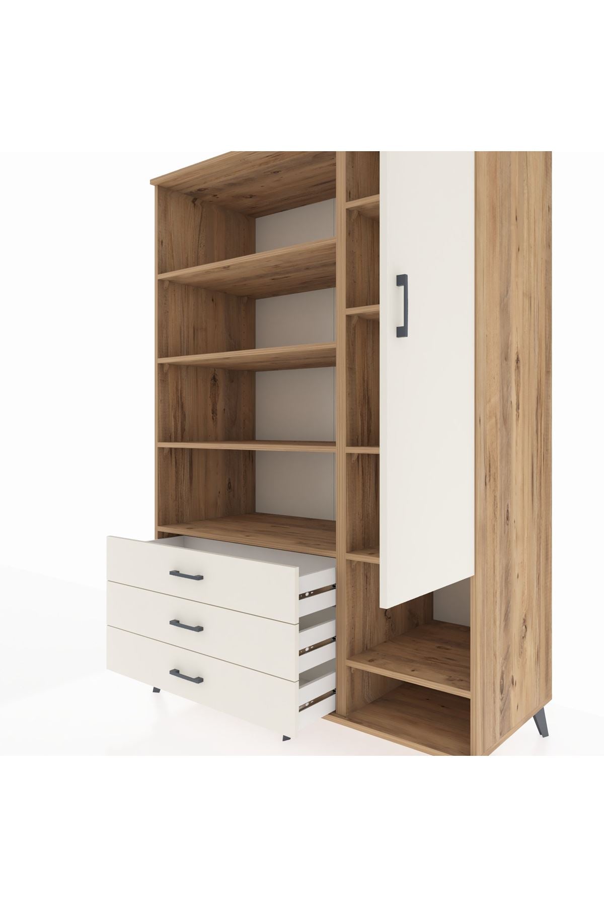 Kronos Dolap 9 Raflı 3 Çekmeceli Tek Kapaklı  132x59x195 Çam-Aytaşı/Aytaşı