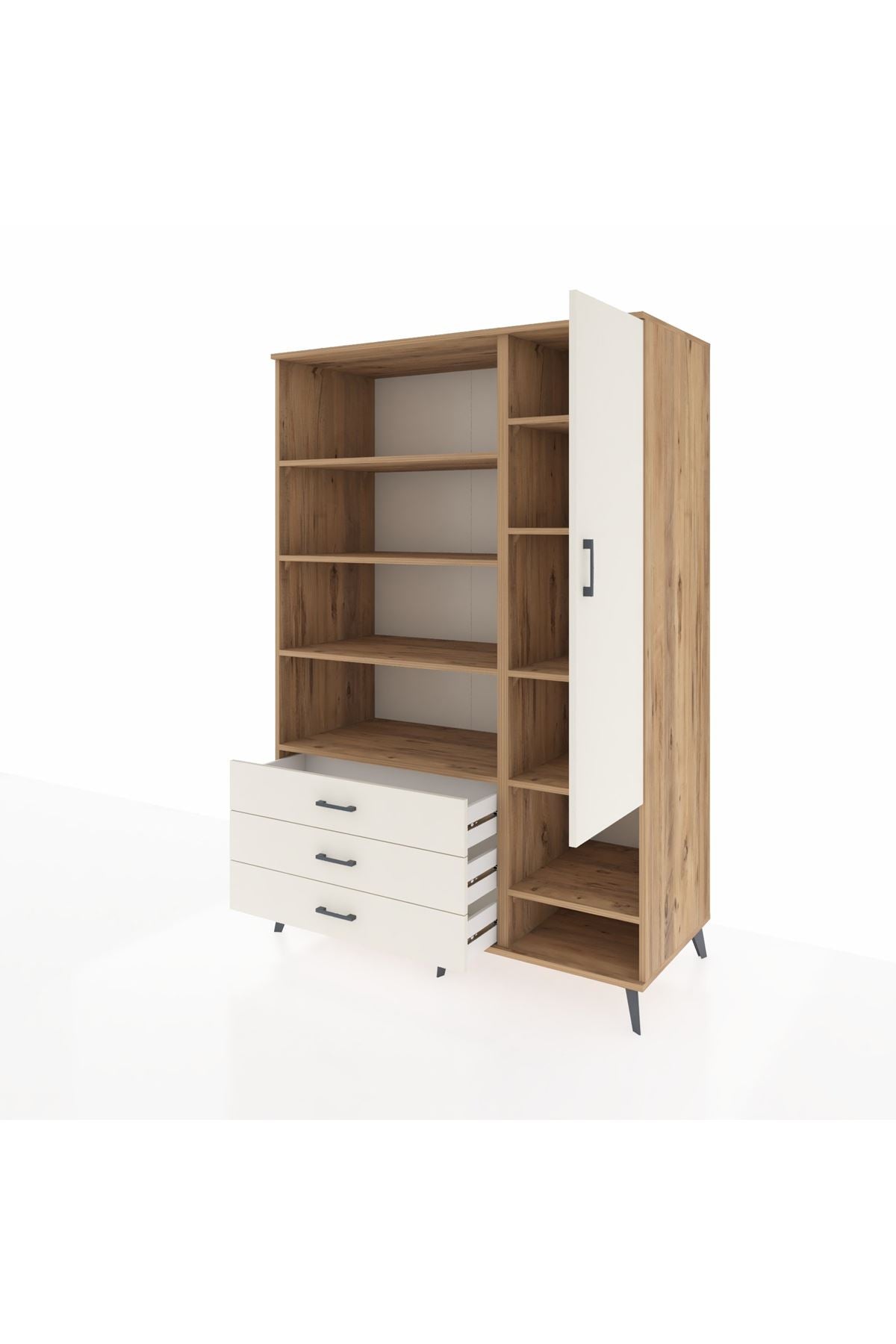 Kronos Dolap 9 Raflı 3 Çekmeceli Tek Kapaklı  132x59x195 Çam-Aytaşı/Aytaşı