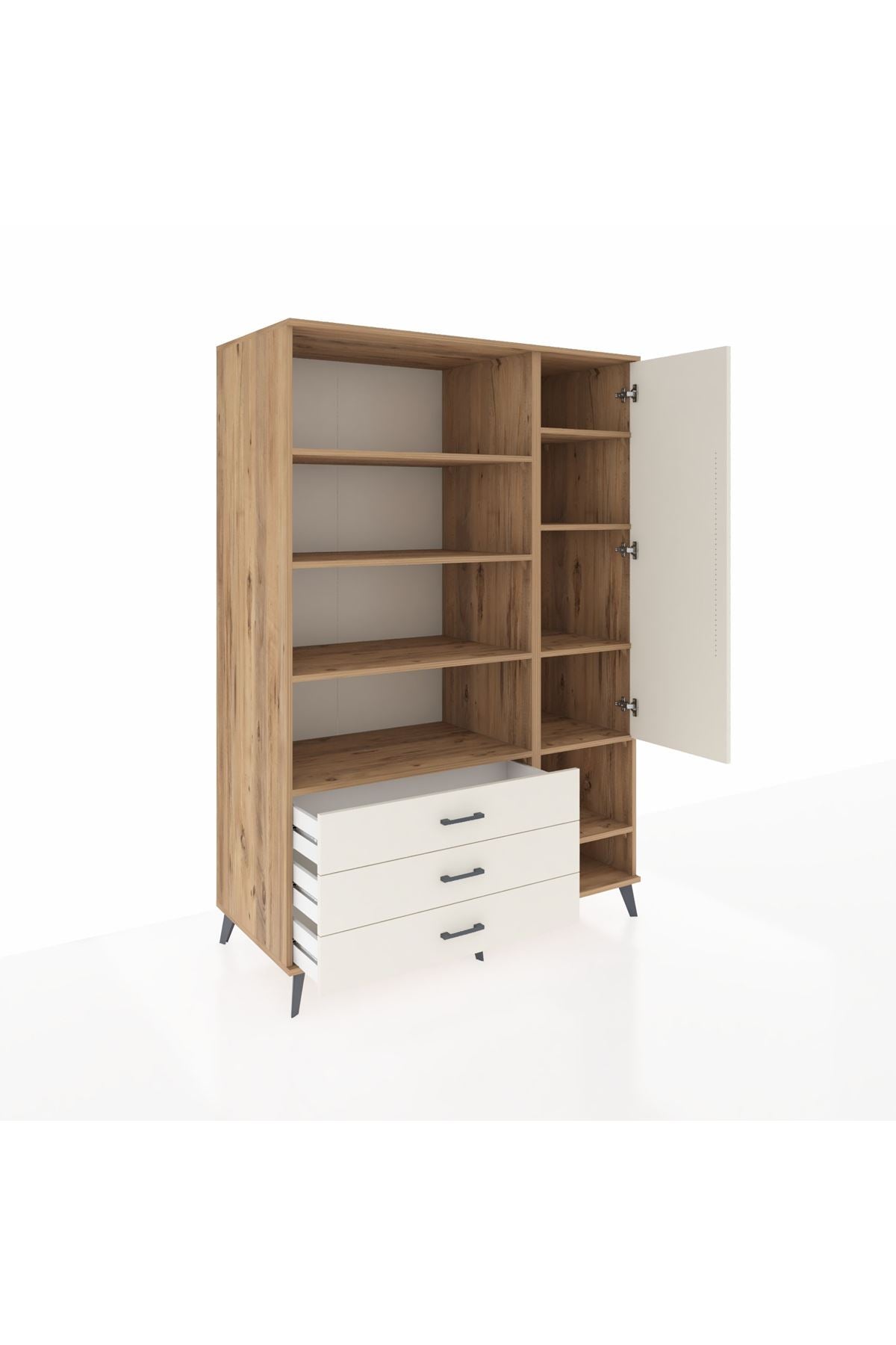 Kronos Dolap 9 Raflı 3 Çekmeceli Tek Kapaklı  132x59x195 Çam-Aytaşı/Aytaşı