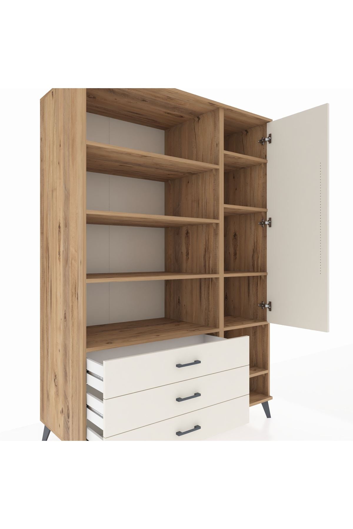 Kronos Dolap 9 Raflı 3 Çekmeceli Tek Kapaklı  132x59x195 Çam-Aytaşı/Aytaşı