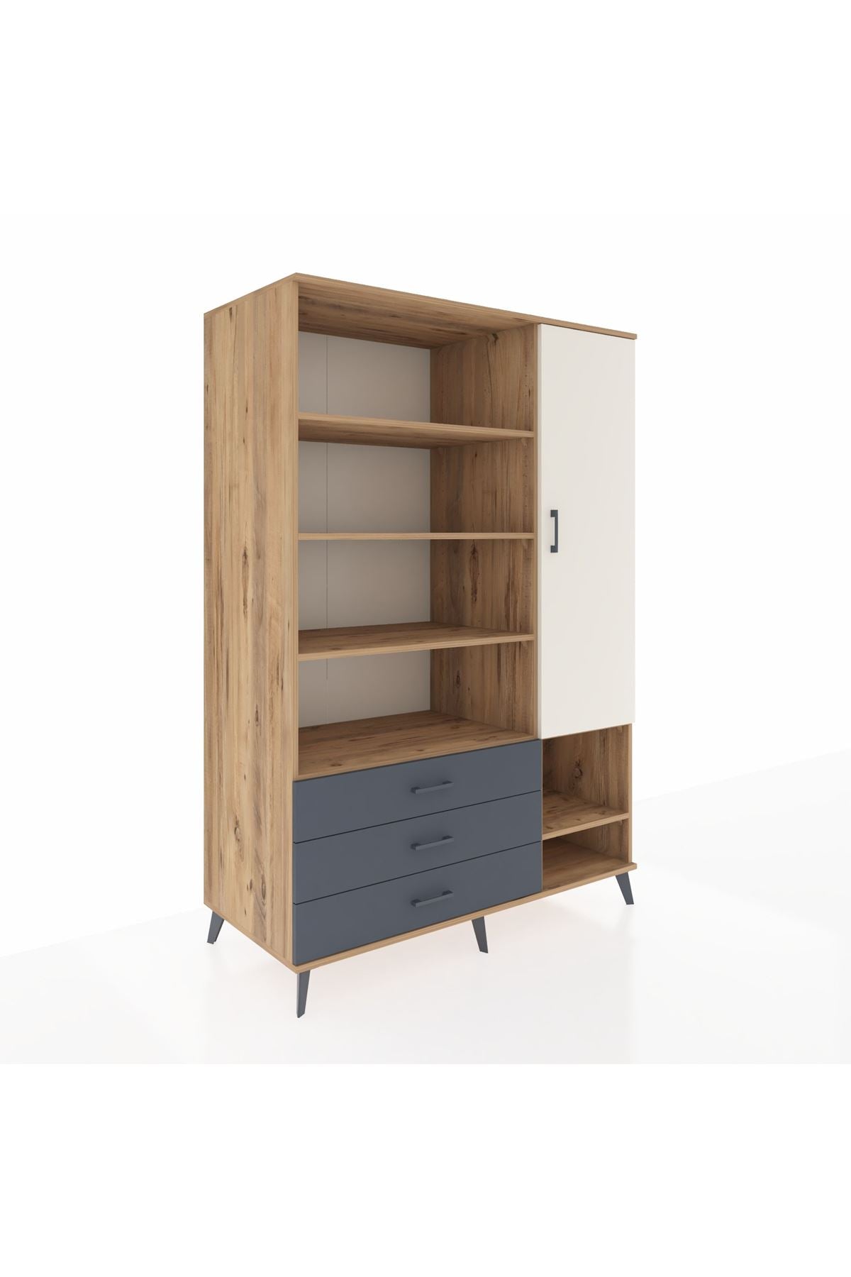 Kronos Dolap 9 Raflı 3 Çekmeceli Tek Kapaklı  132x59x195 Çam-Aytaşı/Antrasit