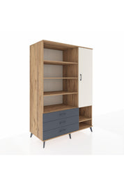 Kronos Dolap 9 Raflı 3 Çekmeceli Tek Kapaklı  132x59x195 Çam-Aytaşı/Antrasit