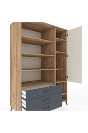 Kronos Dolap 9 Raflı 3 Çekmeceli Tek Kapaklı  132x59x195 Çam-Aytaşı/Antrasit