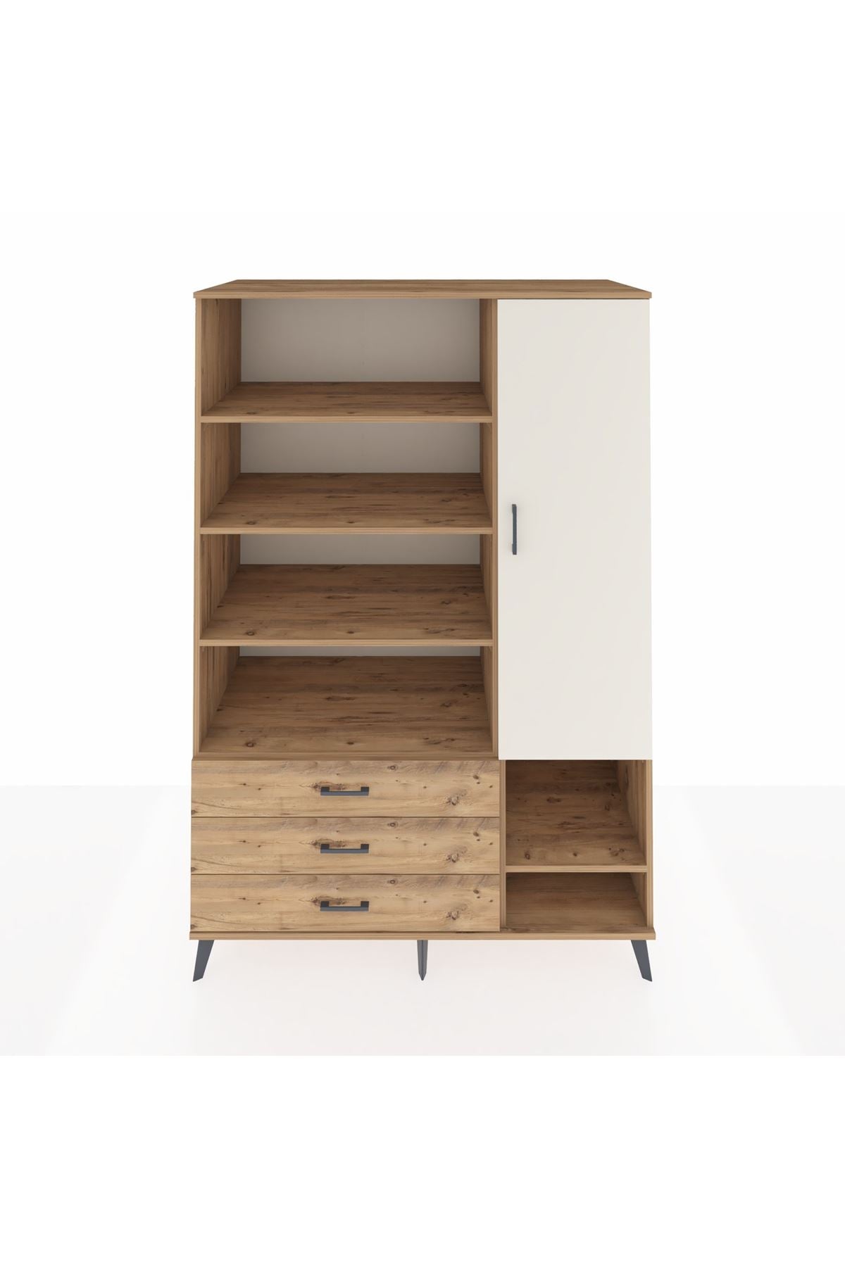 Kronos Dolap 9 Raflı 3 Çekmeceli Tek Kapaklı  132x59x195 Çam-Aytaşı/Çam