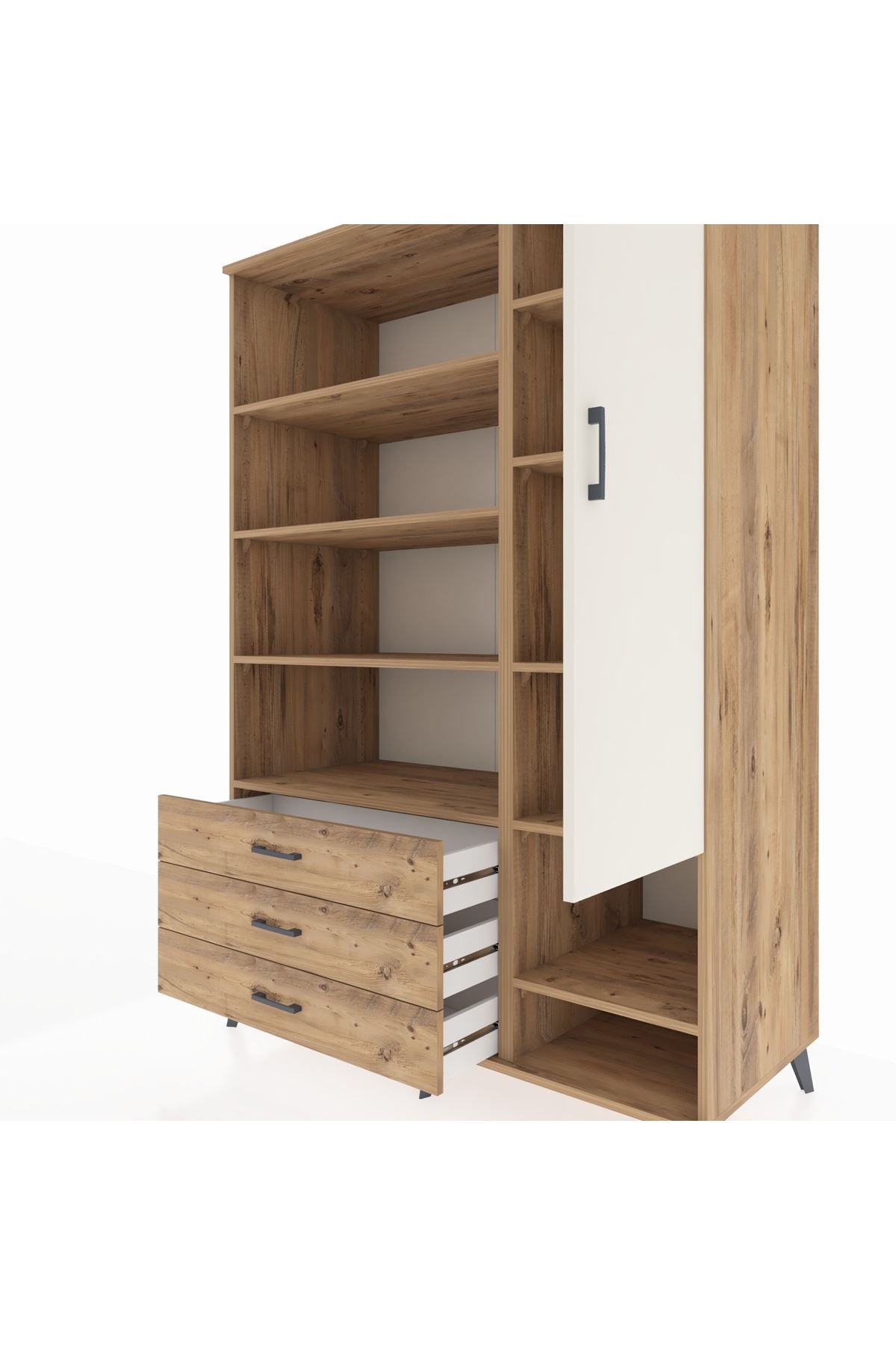 Kronos Dolap 9 Raflı 3 Çekmeceli Tek Kapaklı  132x59x195 Çam-Aytaşı/Çam