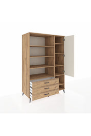 Kronos Dolap 9 Raflı 3 Çekmeceli Tek Kapaklı  132x59x195 Çam-Aytaşı/Çam