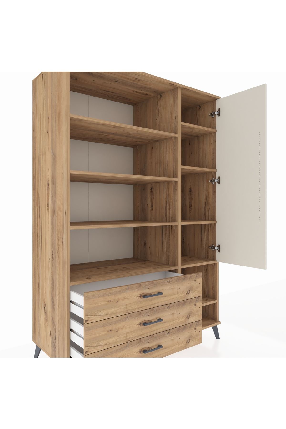 Kronos Dolap 9 Raflı 3 Çekmeceli Tek Kapaklı  132x59x195 Çam-Aytaşı/Çam