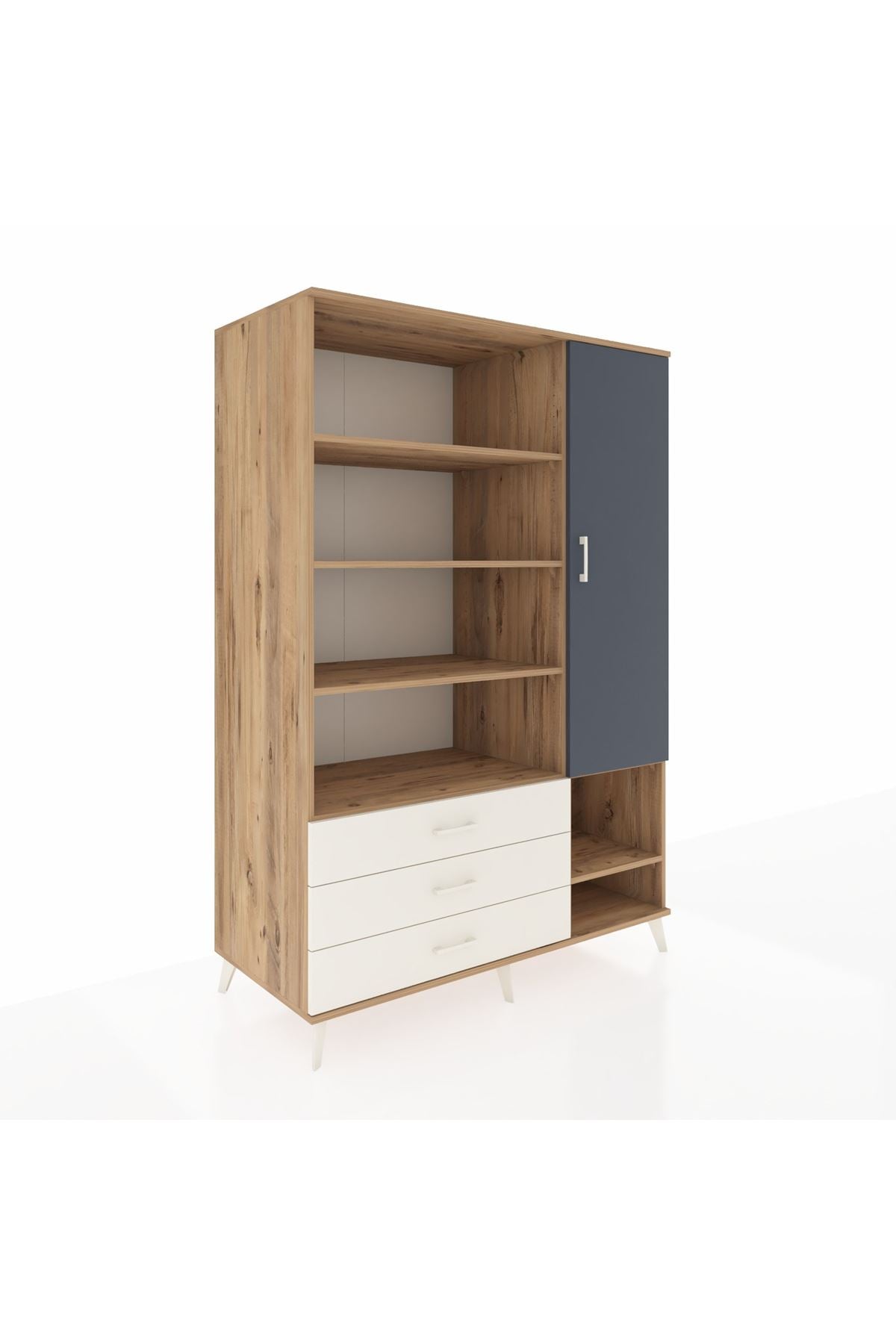 Kronos Dolap 9 Raflı 3 Çekmeceli Tek Kapaklı  132x59x195 Çam-Antrasit/Aytaşı