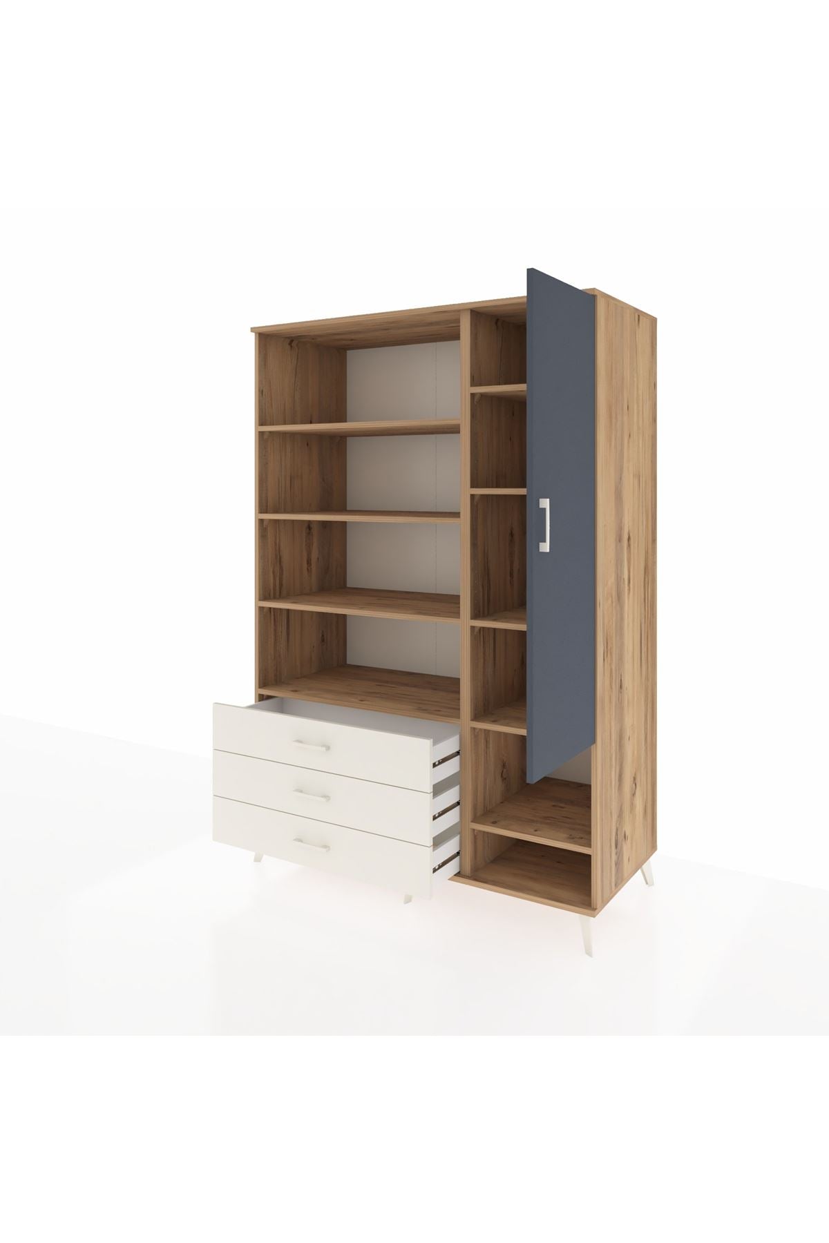 Kronos Dolap 9 Raflı 3 Çekmeceli Tek Kapaklı  132x59x195 Çam-Antrasit/Aytaşı