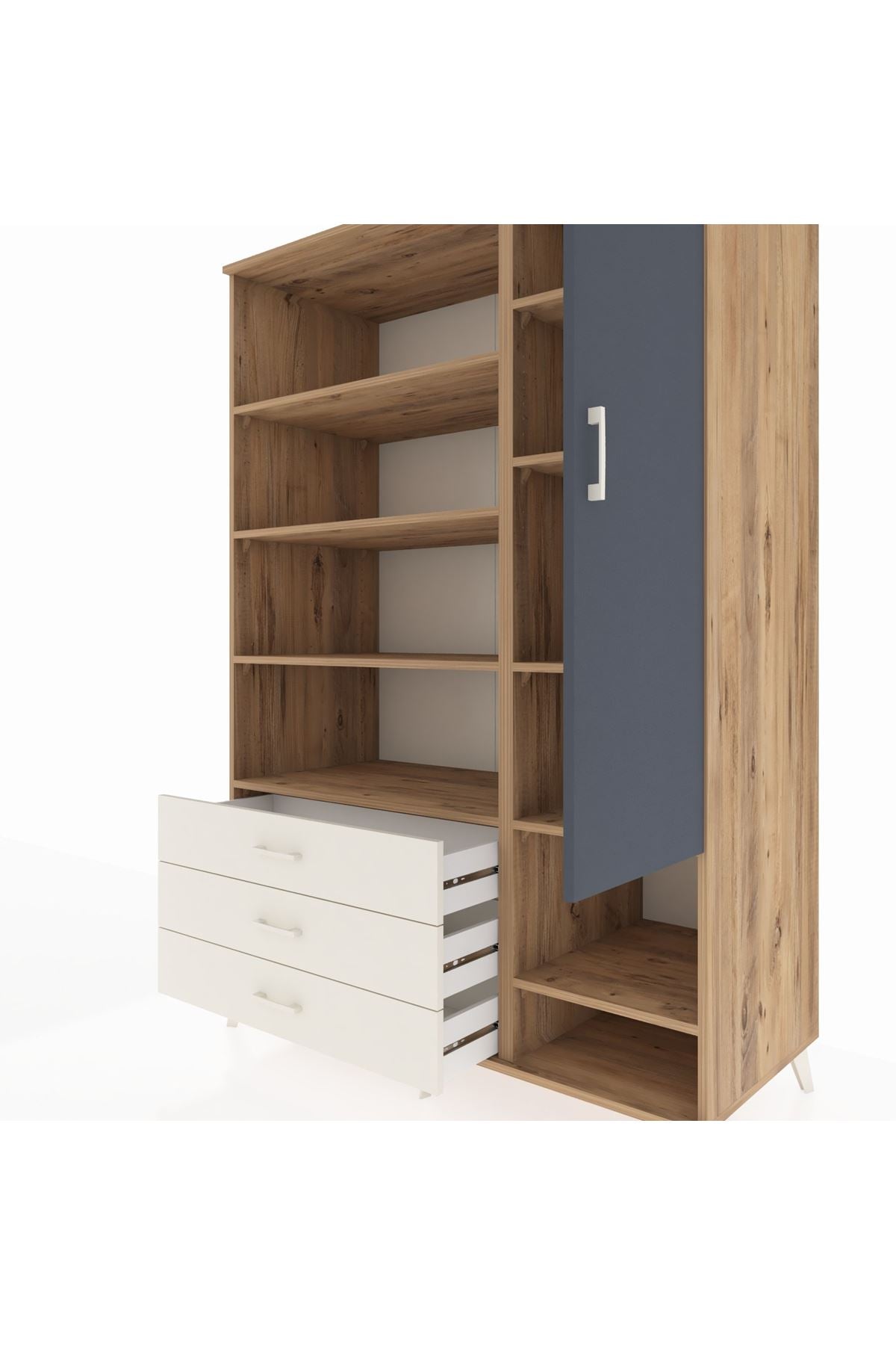 Kronos Dolap 9 Raflı 3 Çekmeceli Tek Kapaklı  132x59x195 Çam-Antrasit/Aytaşı