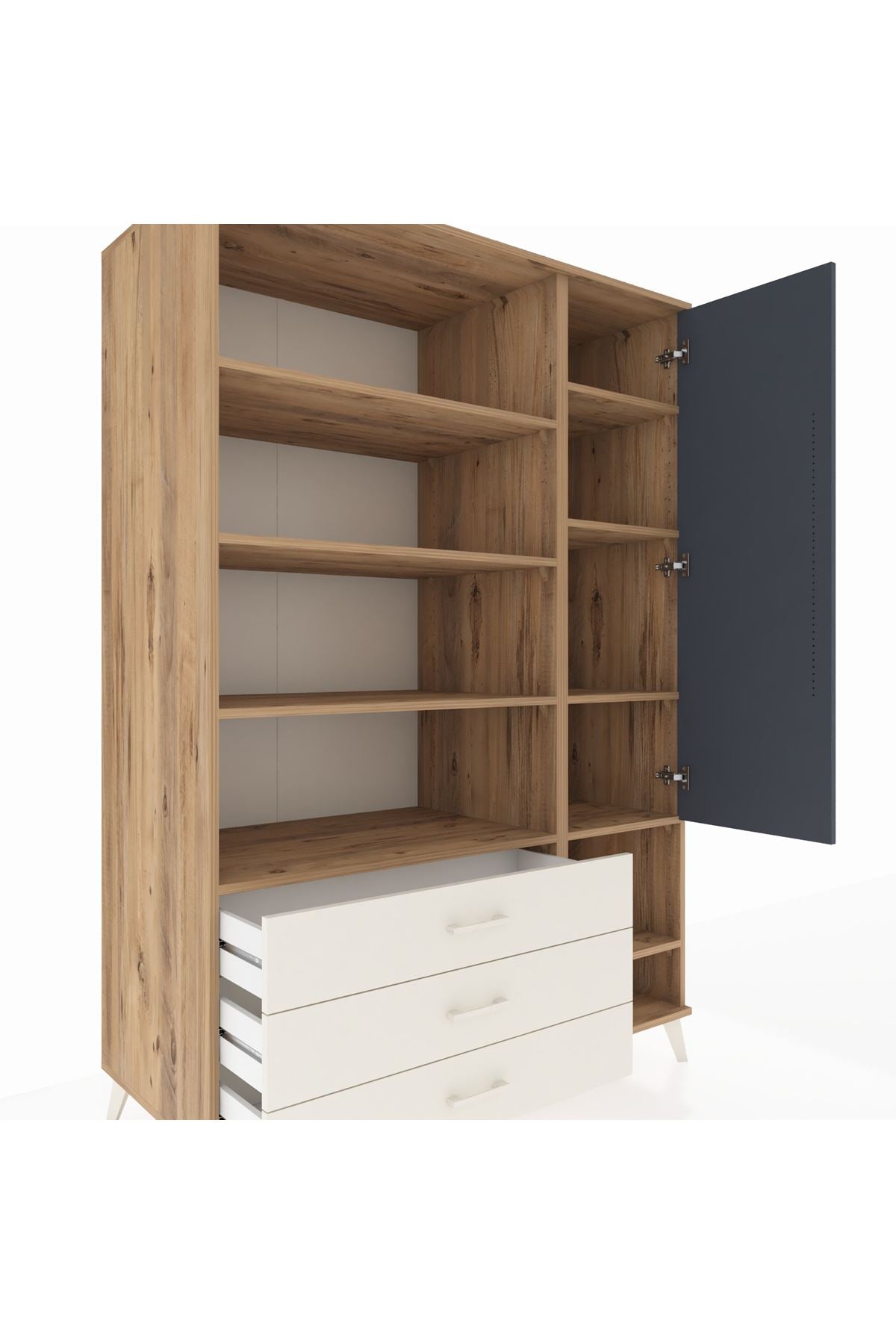 Kronos Dolap 9 Raflı 3 Çekmeceli Tek Kapaklı  132x59x195 Çam-Antrasit/Aytaşı