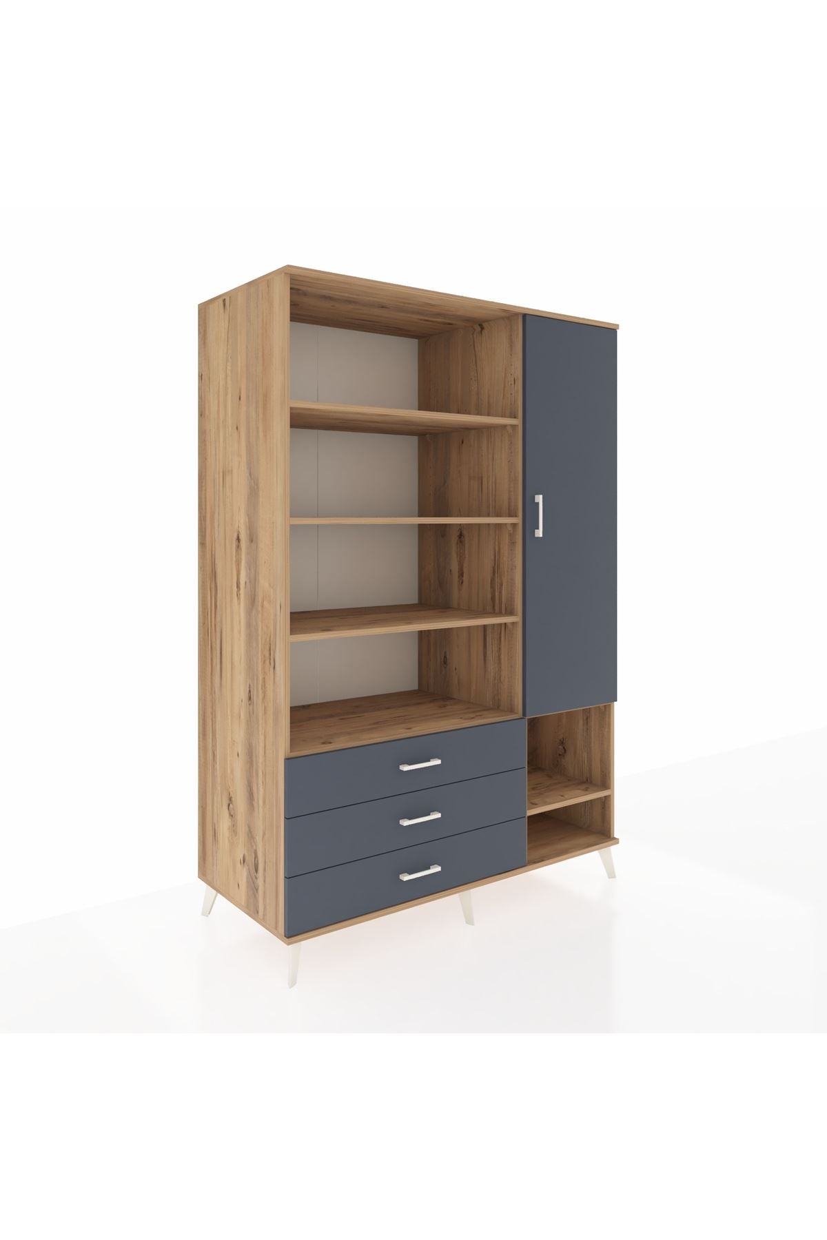 Kronos Dolap 9 Raflı 3 Çekmeceli Tek Kapaklı  132x59x195 Çam-Antrasit/Antrasit