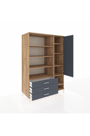 Kronos Dolap 9 Raflı 3 Çekmeceli Tek Kapaklı  132x59x195 Çam-Antrasit/Antrasit