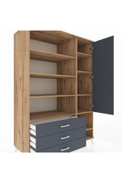 Kronos Dolap 9 Raflı 3 Çekmeceli Tek Kapaklı  132x59x195 Çam-Antrasit/Antrasit