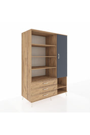 Kronos Dolap 9 Raflı 3 Çekmeceli Tek Kapaklı  132x59x195 Çam-Antrasit/Çam