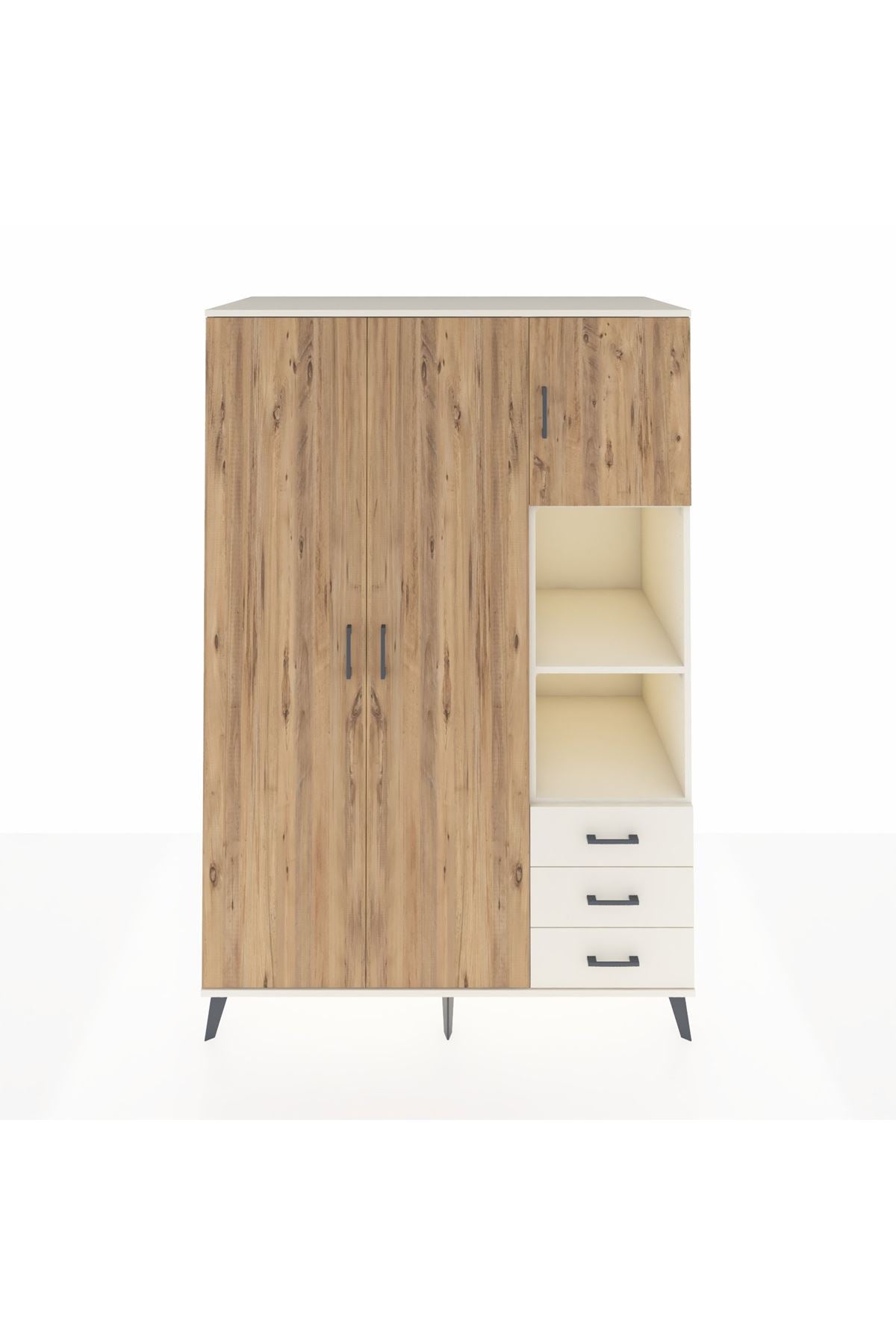 Kronos Dolap 5 Raflı 3 Çekmeceli Tek Askılı 132x59x195 Aytaşı-Çam/Aytaşı