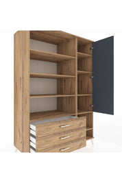 Kronos Dolap 9 Raflı 3 Çekmeceli Tek Kapaklı  132x59x195 Çam-Antrasit/Çam