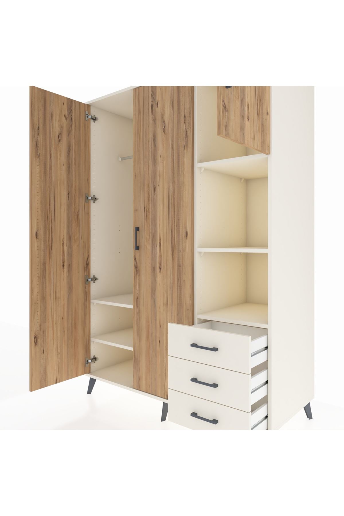 Kronos Dolap 5 Raflı 3 Çekmeceli Tek Askılı 132x59x195 Aytaşı-Çam/Aytaşı