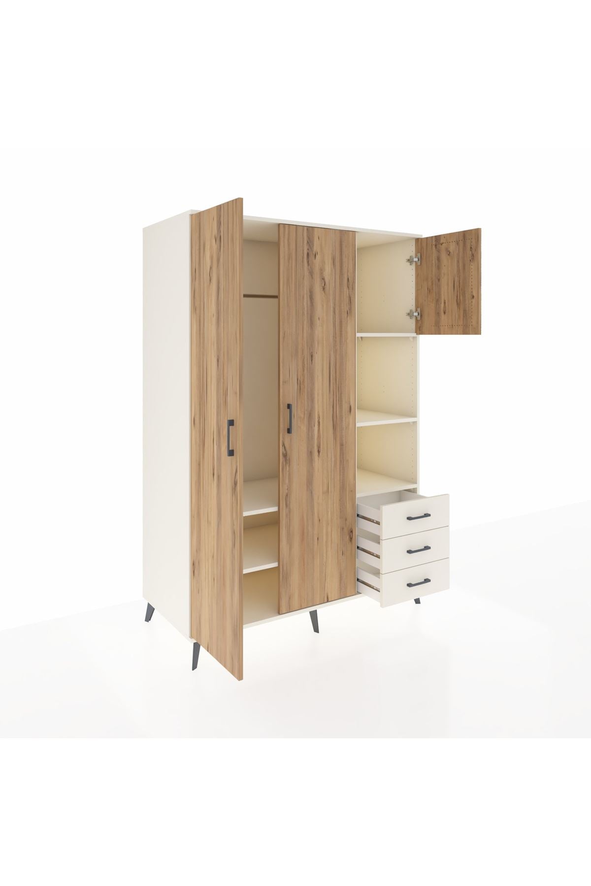 Kronos Dolap 5 Raflı 3 Çekmeceli Tek Askılı 132x59x195 Aytaşı-Çam/Aytaşı