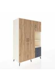 Kronos Dolap 5 Raflı 3 Çekmeceli Tek Askılı 132x59x195 Aytaşı-Çam/Antrasit