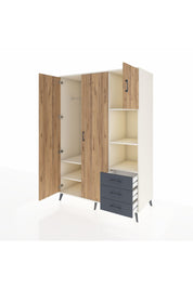 Kronos Dolap 5 Raflı 3 Çekmeceli Tek Askılı 132x59x195 Aytaşı-Çam/Antrasit