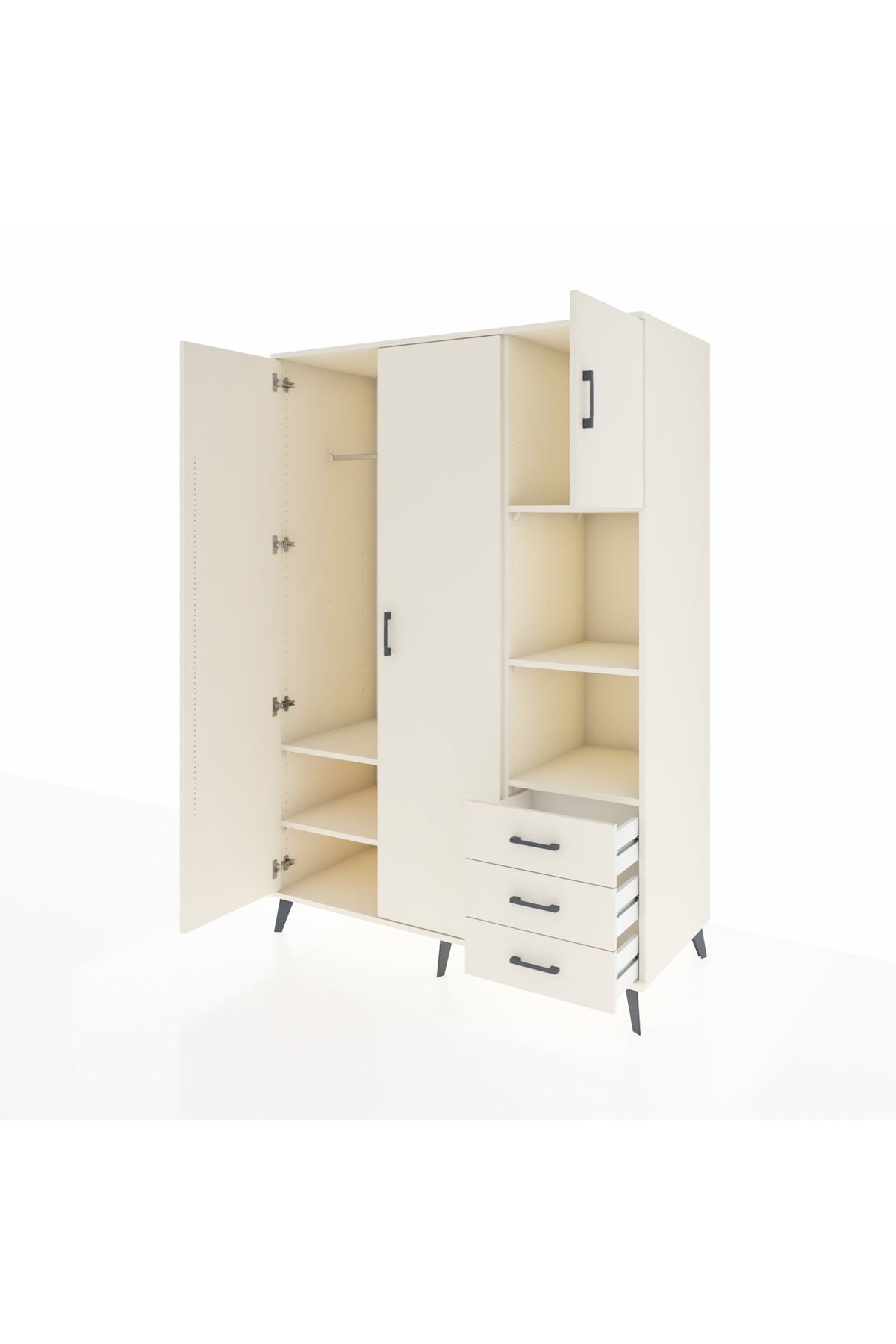 Kronos Dolap 5 Raflı 3 Çekmeceli Tek Askılı 132x59x195 Aytaşı-Aytaşı/Aytaşı