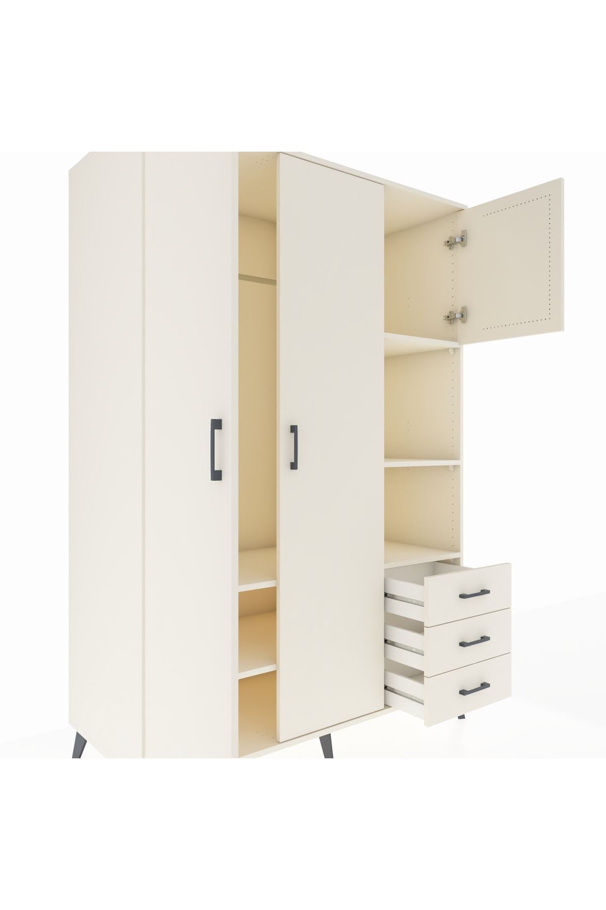 Kronos Dolap 5 Raflı 3 Çekmeceli Tek Askılı 132x59x195 Aytaşı-Aytaşı/Aytaşı