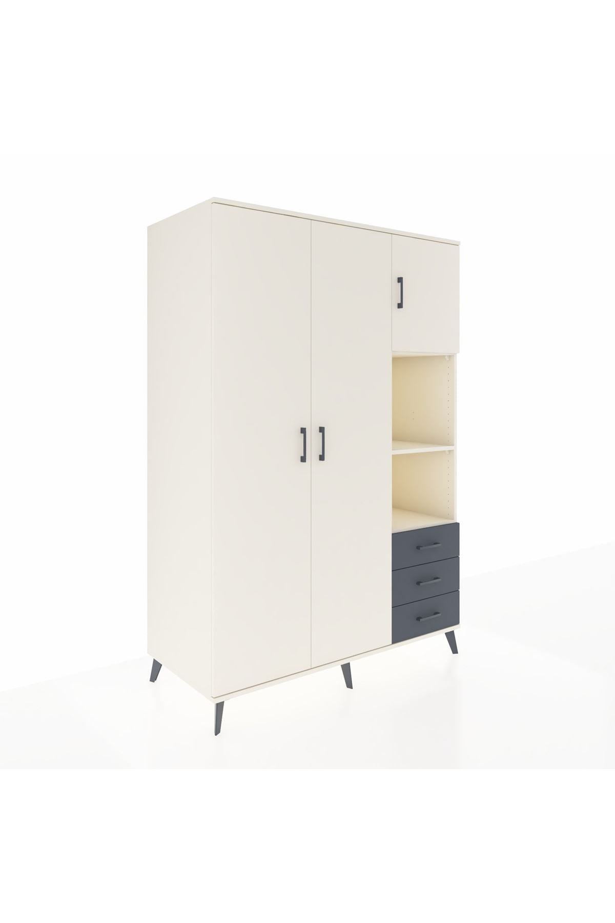 Kronos Dolap 5 Raflı 3 Çekmeceli Tek Askılı 132x59x195 Aytaşı-Aytaşı/Antrasit