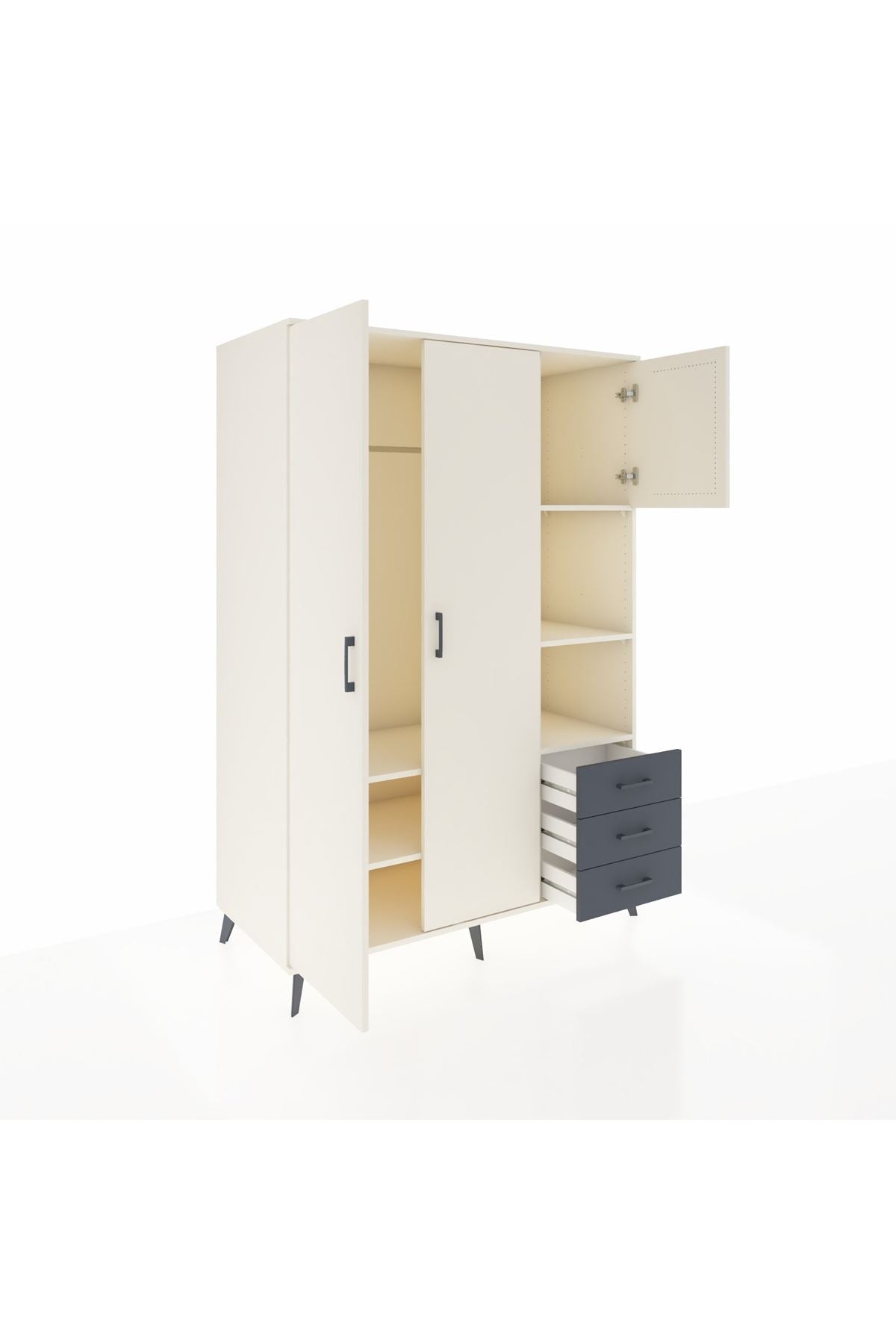 Kronos Dolap 5 Raflı 3 Çekmeceli Tek Askılı 132x59x195 Aytaşı-Aytaşı/Antrasit