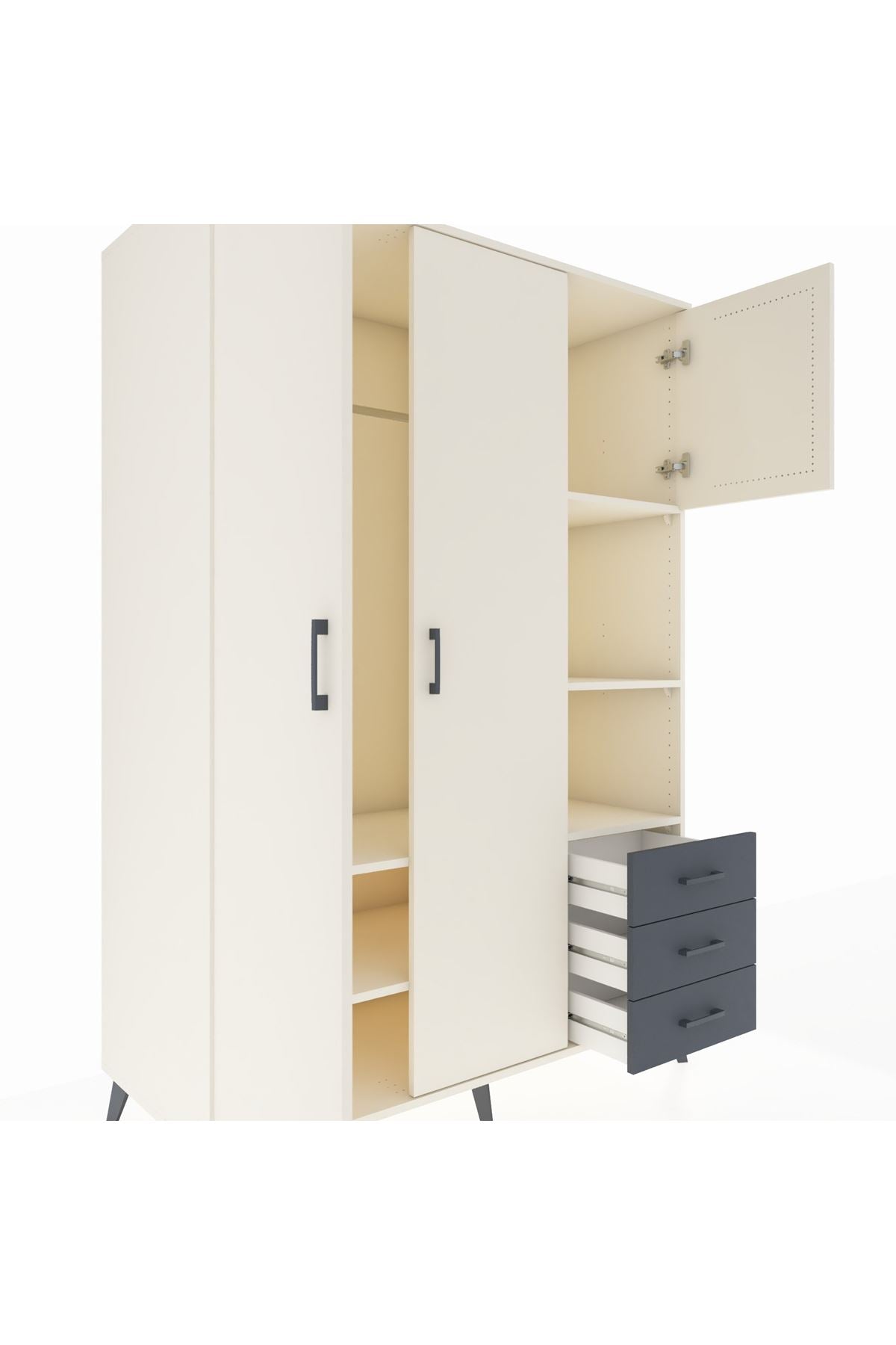 Kronos Dolap 5 Raflı 3 Çekmeceli Tek Askılı 132x59x195 Aytaşı-Aytaşı/Antrasit