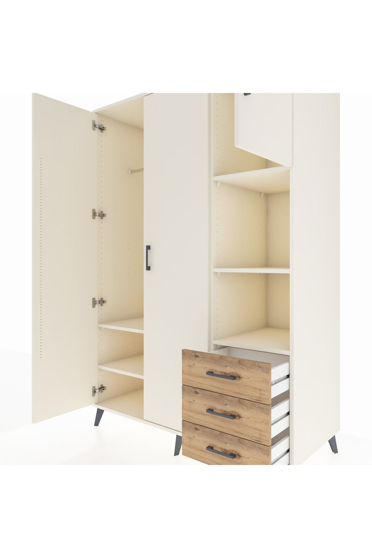 Kronos Dolap 5 Raflı 3 Çekmeceli Tek Askılı 132x59x195 Aytaşı-Aytaşı/Çam