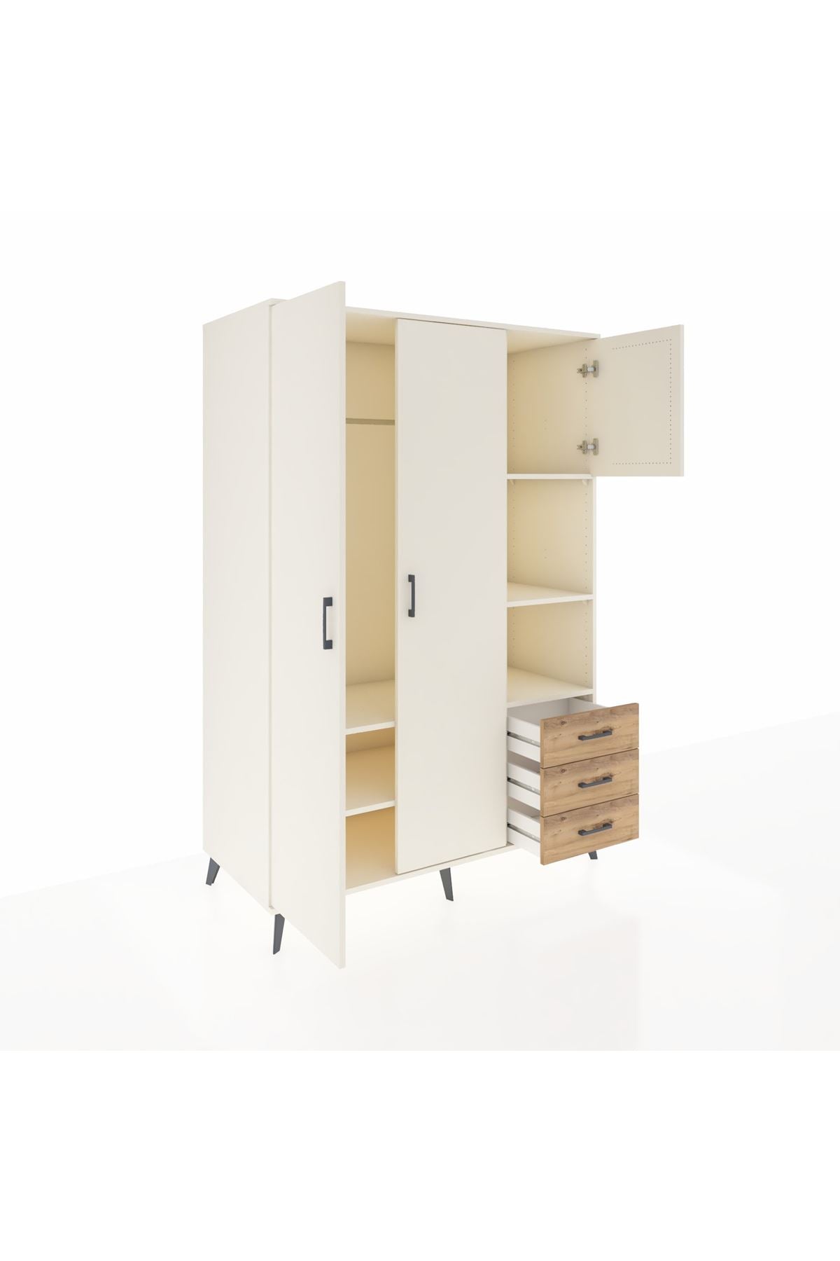 Kronos Dolap 5 Raflı 3 Çekmeceli Tek Askılı 132x59x195 Aytaşı-Aytaşı/Çam