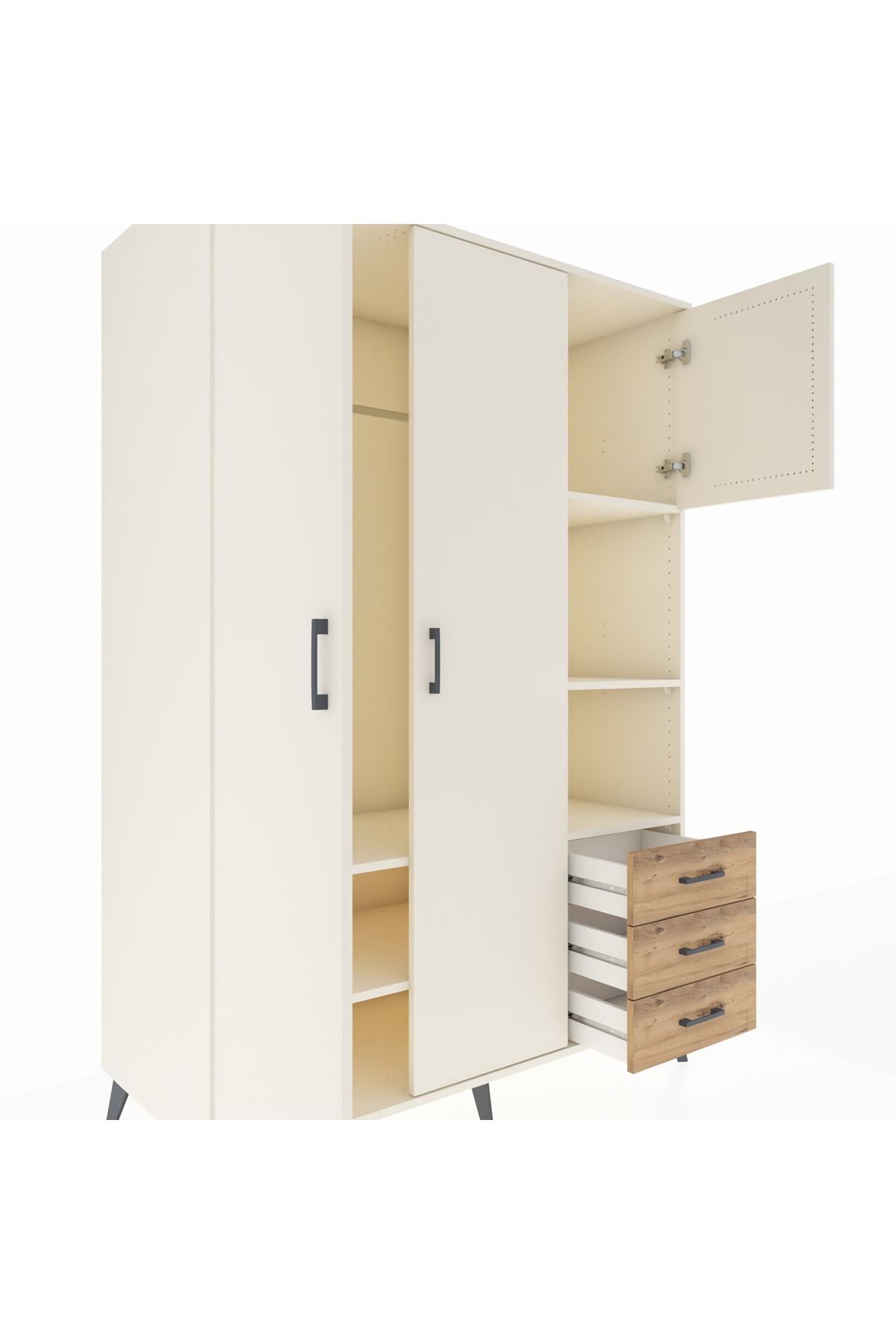 Kronos Dolap 5 Raflı 3 Çekmeceli Tek Askılı 132x59x195 Aytaşı-Aytaşı/Çam