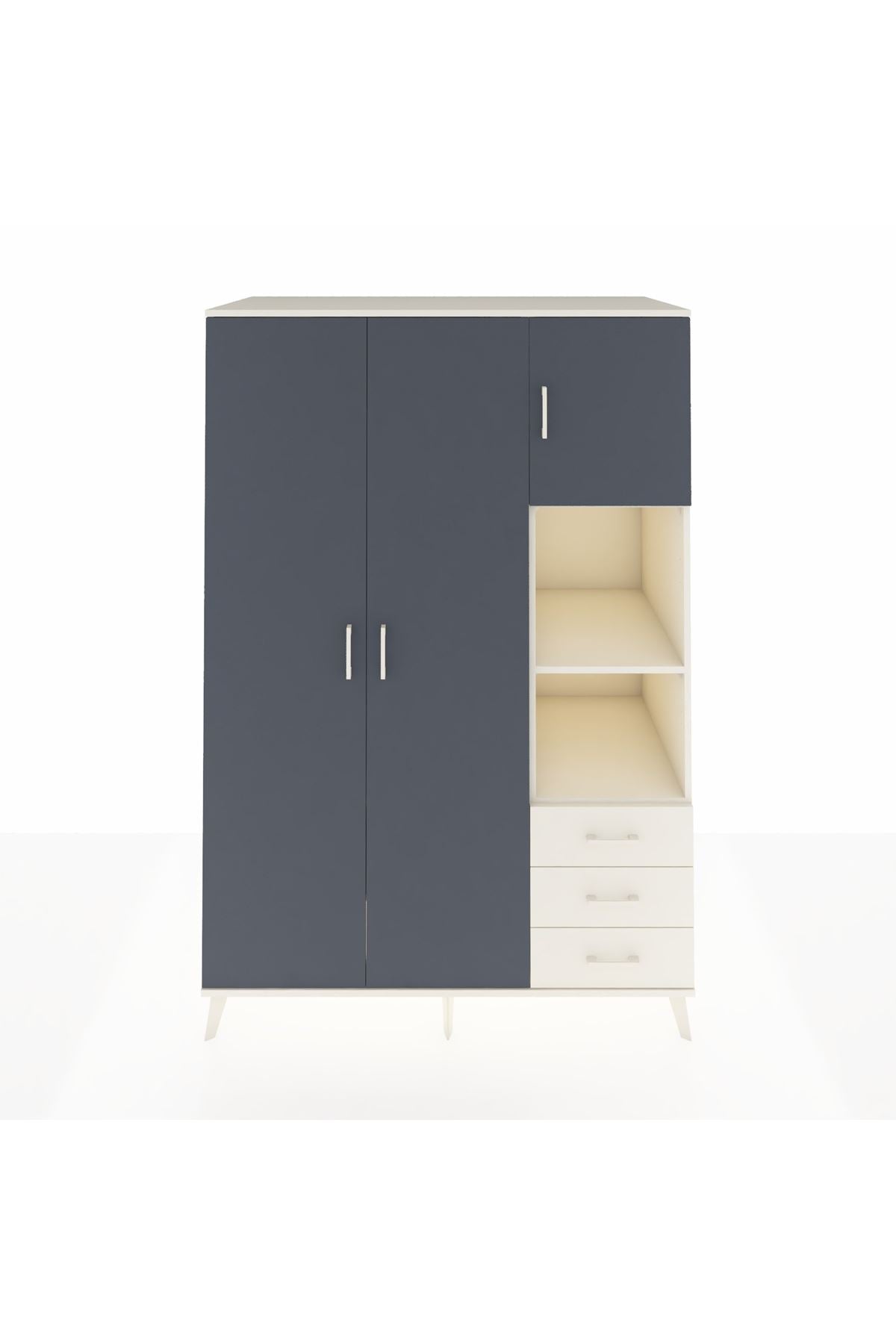 Kronos Dolap 5 Raflı 3 Çekmeceli Tek Askılı 132x59x195 Aytaşı-Antrasit/Aytaşı