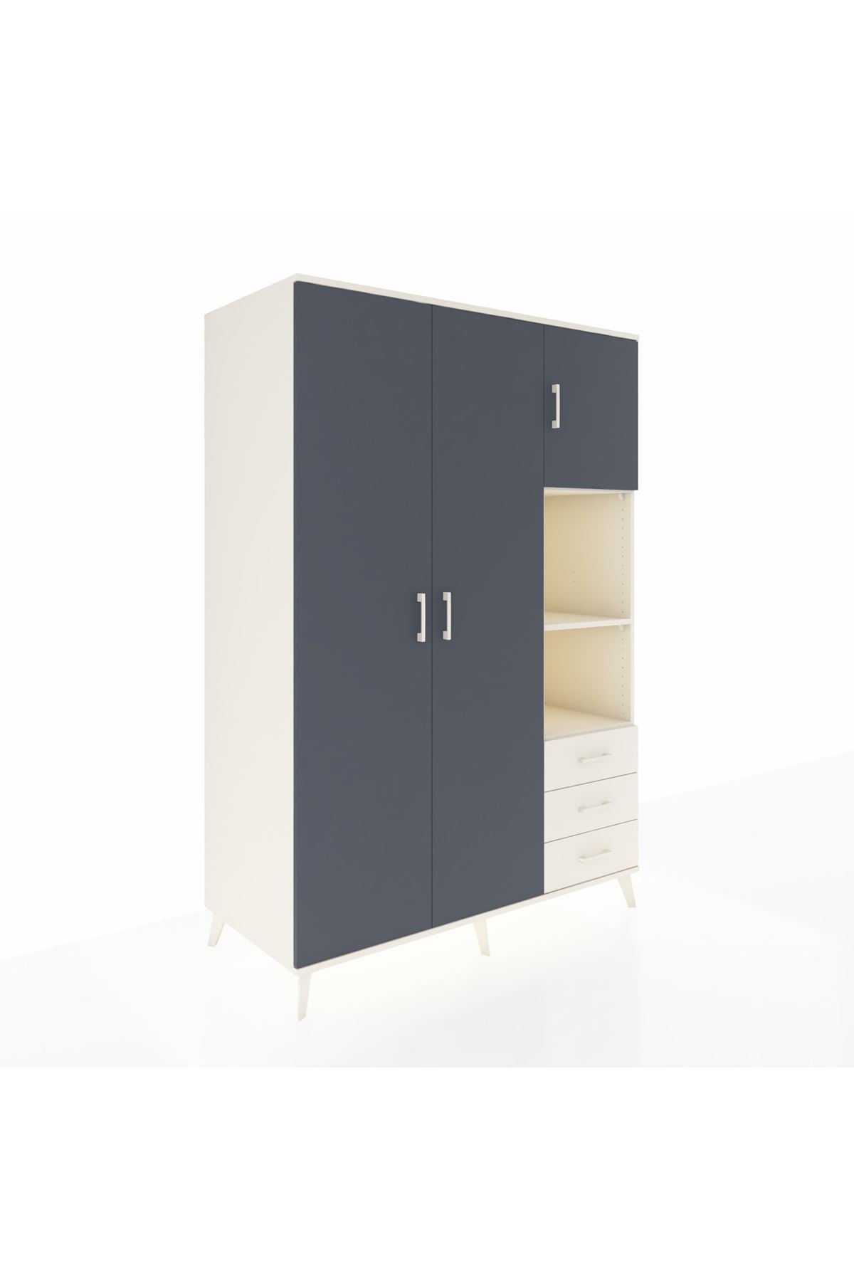 Kronos Dolap 5 Raflı 3 Çekmeceli Tek Askılı 132x59x195 Aytaşı-Antrasit/Aytaşı