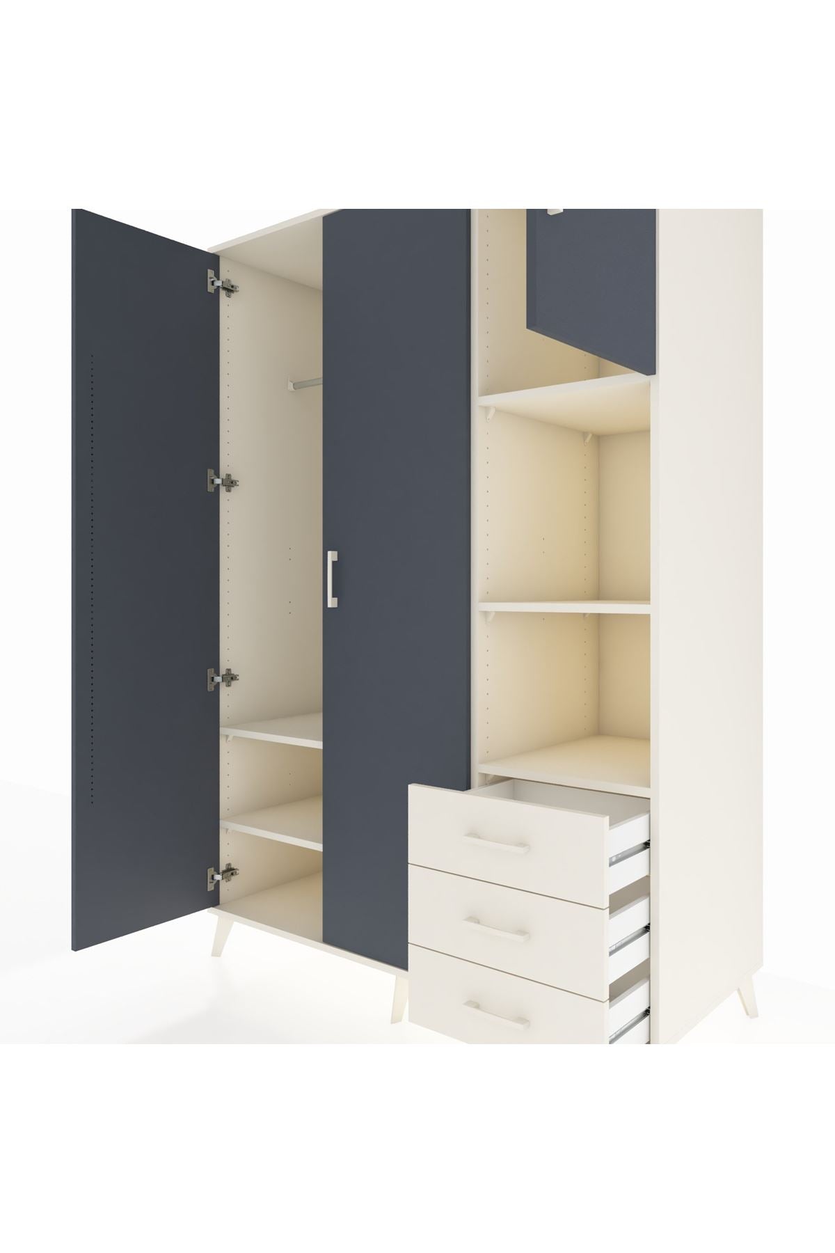 Kronos Dolap 5 Raflı 3 Çekmeceli Tek Askılı 132x59x195 Aytaşı-Antrasit/Aytaşı