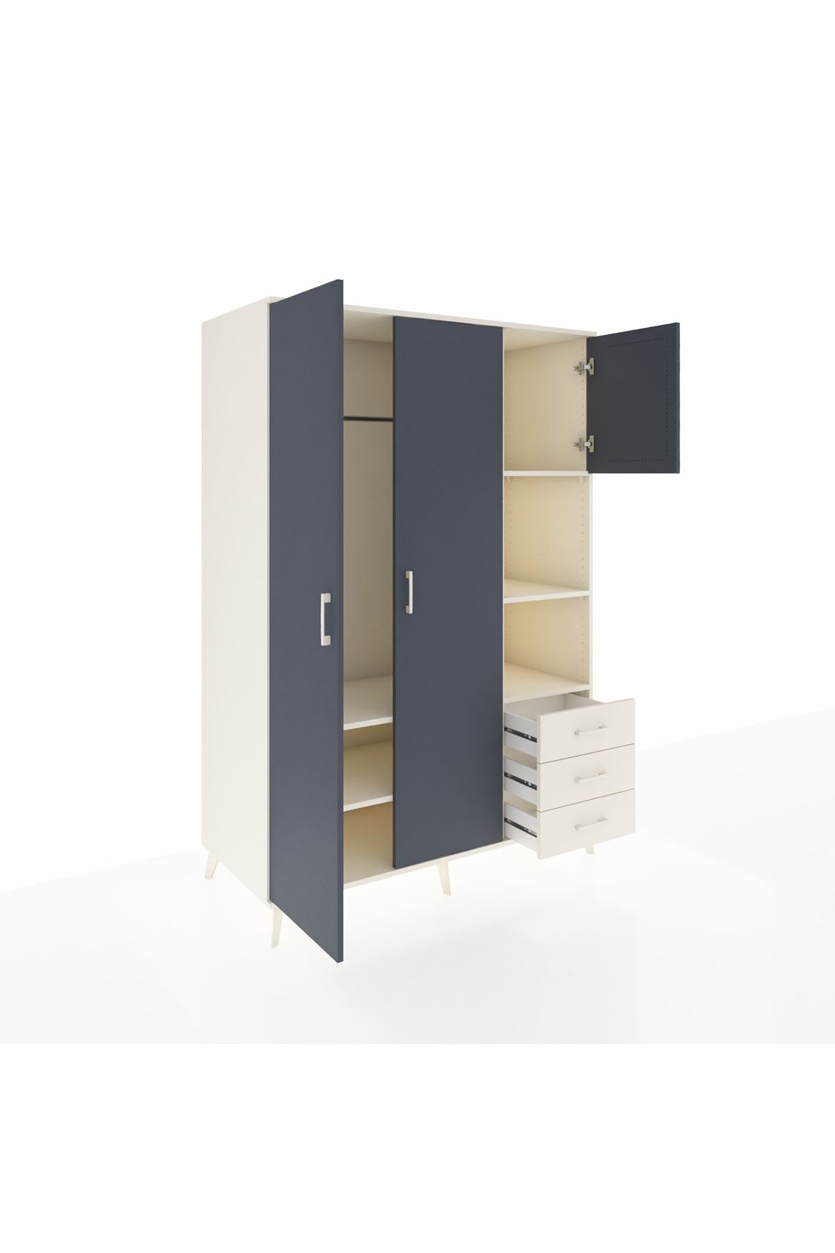 Kronos Dolap 5 Raflı 3 Çekmeceli Tek Askılı 132x59x195 Aytaşı-Antrasit/Aytaşı