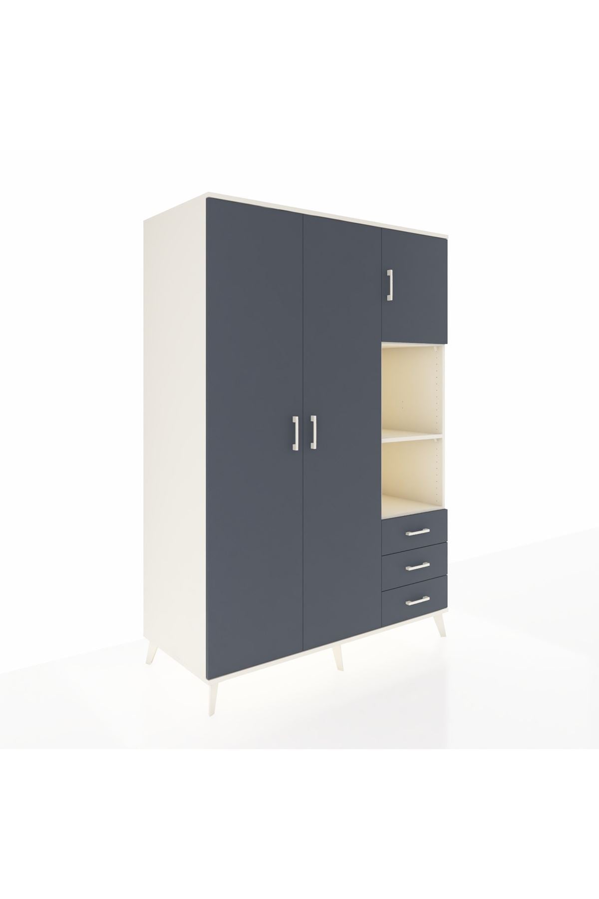 Kronos Dolap 5 Raflı 3 Çekmeceli Tek Askılı 132x59x195 Aytaşı-Antrasit/Antrasit