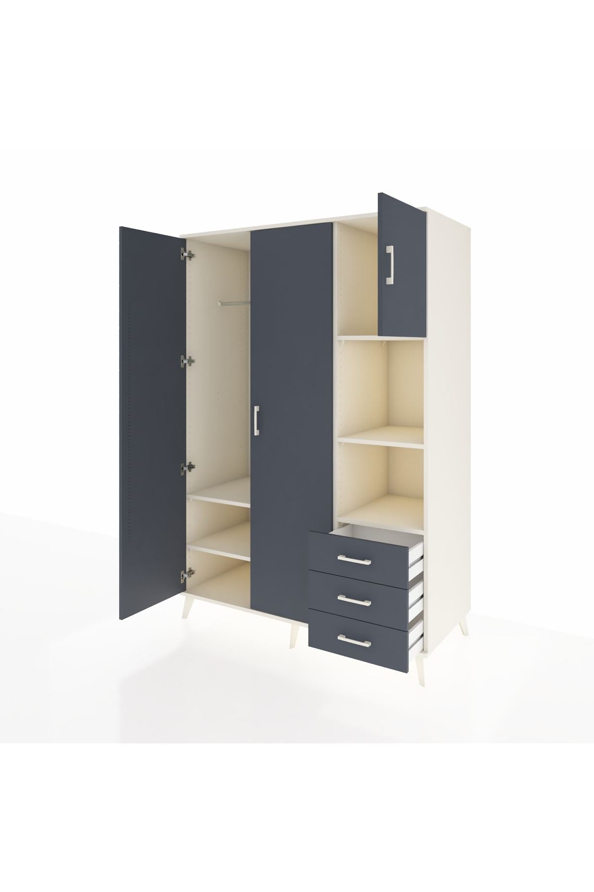 Kronos Dolap 5 Raflı 3 Çekmeceli Tek Askılı 132x59x195 Aytaşı-Antrasit/Antrasit