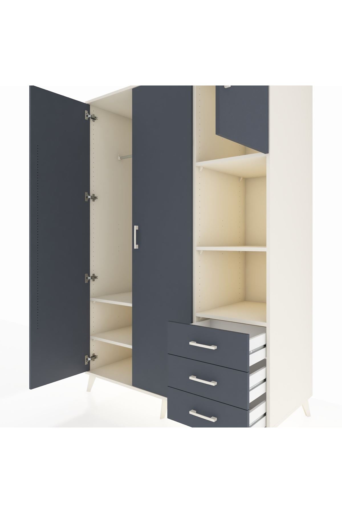 Kronos Dolap 5 Raflı 3 Çekmeceli Tek Askılı 132x59x195 Aytaşı-Antrasit/Antrasit