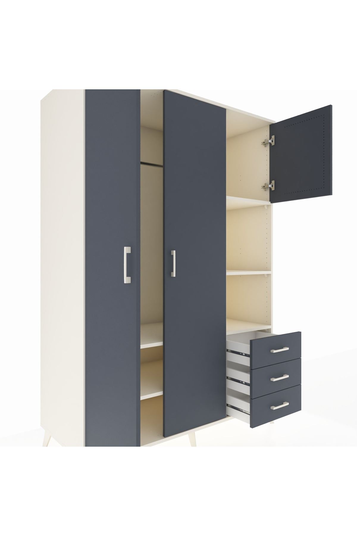 Kronos Dolap 5 Raflı 3 Çekmeceli Tek Askılı 132x59x195 Aytaşı-Antrasit/Antrasit