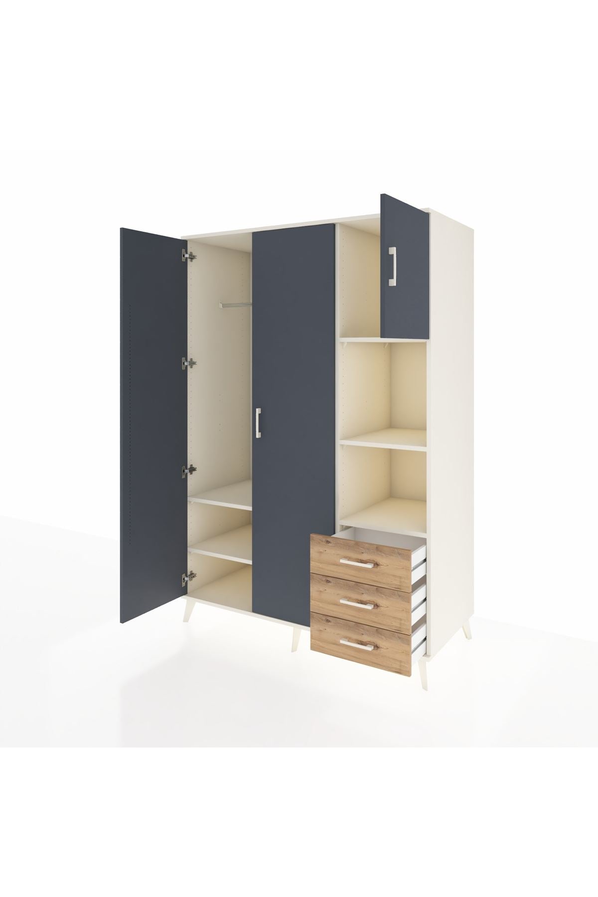 Kronos Dolap 5 Raflı 3 Çekmeceli Tek Askılı 132x59x195 Aytaşı-Antrasit/Çam