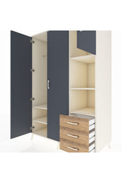 Kronos Dolap 5 Raflı 3 Çekmeceli Tek Askılı 132x59x195 Aytaşı-Antrasit/Çam