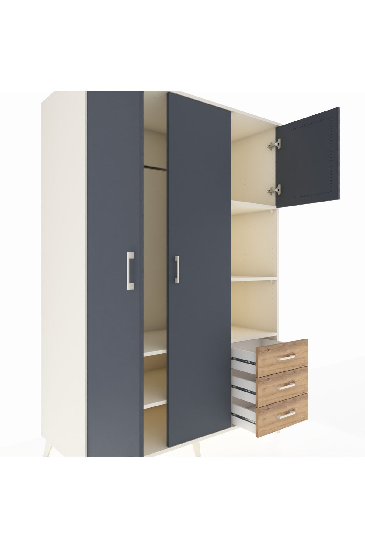 Kronos Dolap 5 Raflı 3 Çekmeceli Tek Askılı 132x59x195 Aytaşı-Antrasit/Çam