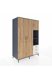 Kronos Dolap 5 Raflı 3 Çekmeceli Tek Askılı 132x59x195 Antrasit-Çam/Aytaşı