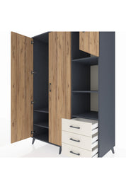 Kronos Dolap 5 Raflı 3 Çekmeceli Tek Askılı 132x59x195 Antrasit-Çam/Aytaşı