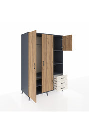 Kronos Dolap 5 Raflı 3 Çekmeceli Tek Askılı 132x59x195 Antrasit-Çam/Aytaşı