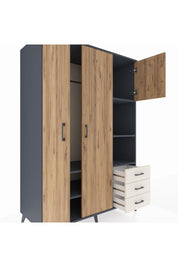 Kronos Dolap 5 Raflı 3 Çekmeceli Tek Askılı 132x59x195 Antrasit-Çam/Aytaşı